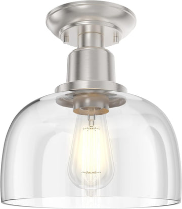 Semi Flush Mount Ceiling Light, Modern Light Fixture with Clear Glass Shade, Brushed Nickel Finish Corridor Kitchen