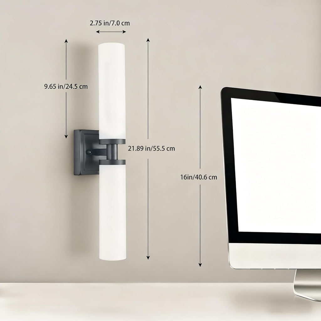Black Wall Sconces Set of Two, Modern Bathroom Sconce with Frosted Glass, Hardwired Wall Light Fixtures for Bathroom