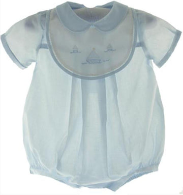 Petti Ami Blue Sailboat Shadow Embroidered Boys Romper Newborn