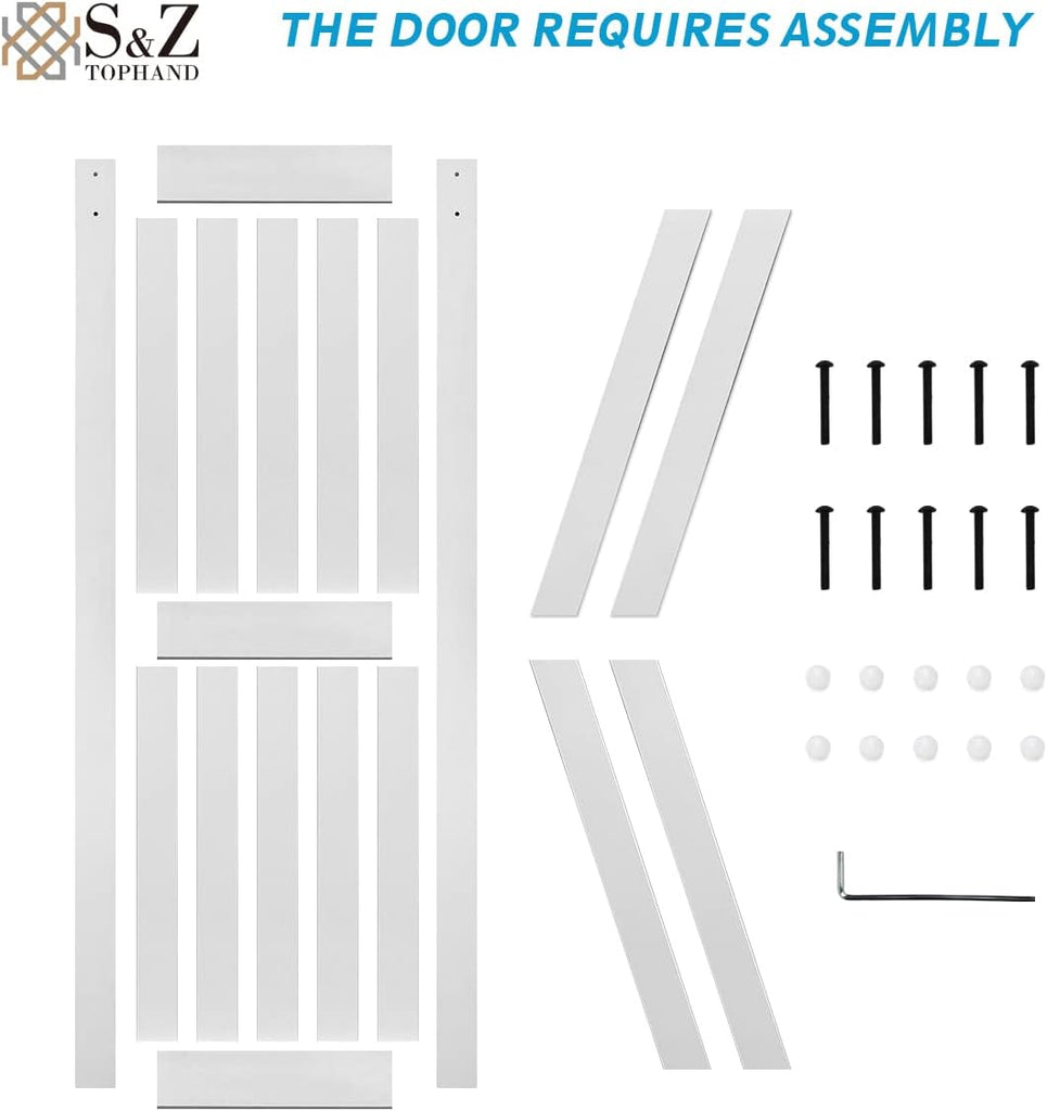 18in x 84in MDF Double Barn Door with 6FT Sliding Door Hardware Kit, Solid Barn Door Slab Covered wi