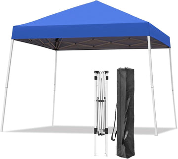 10x10FT Slant Leg Pop Up Canopy Tent, Portable Outdoor Shelter with Carrying Bag-10x10 Base 8x8 Top (Blue)