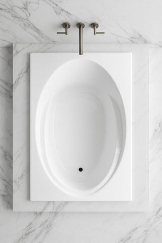 Tubs - SR6042 - Modern Acrylic Oval Rectangle Soaking Bathtub With Built-in Armrest - White Acrylic Fiberglass Drop