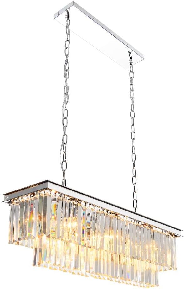 Inspired Odeon Style Chrome Rectangular Crystal Linear Chandelier L39.4"