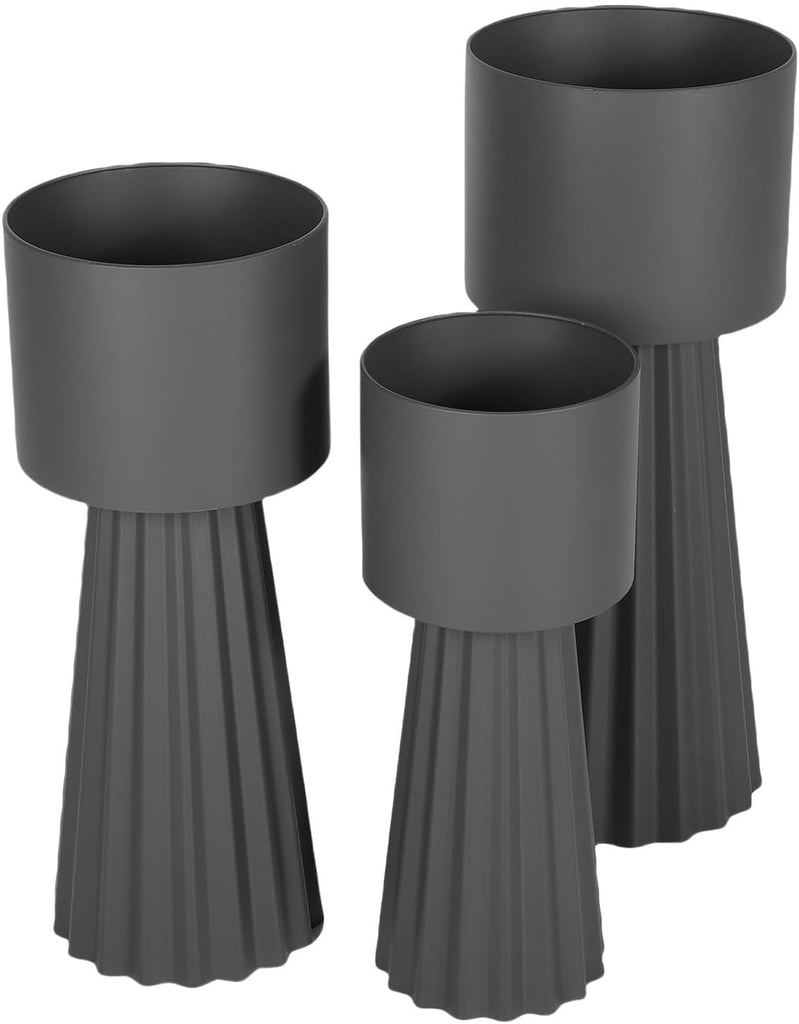 Tall Planters for Outdoor Plants, Large Outdoor Planters Set of 3, Porch Decor, Garden Decorative Black Planters