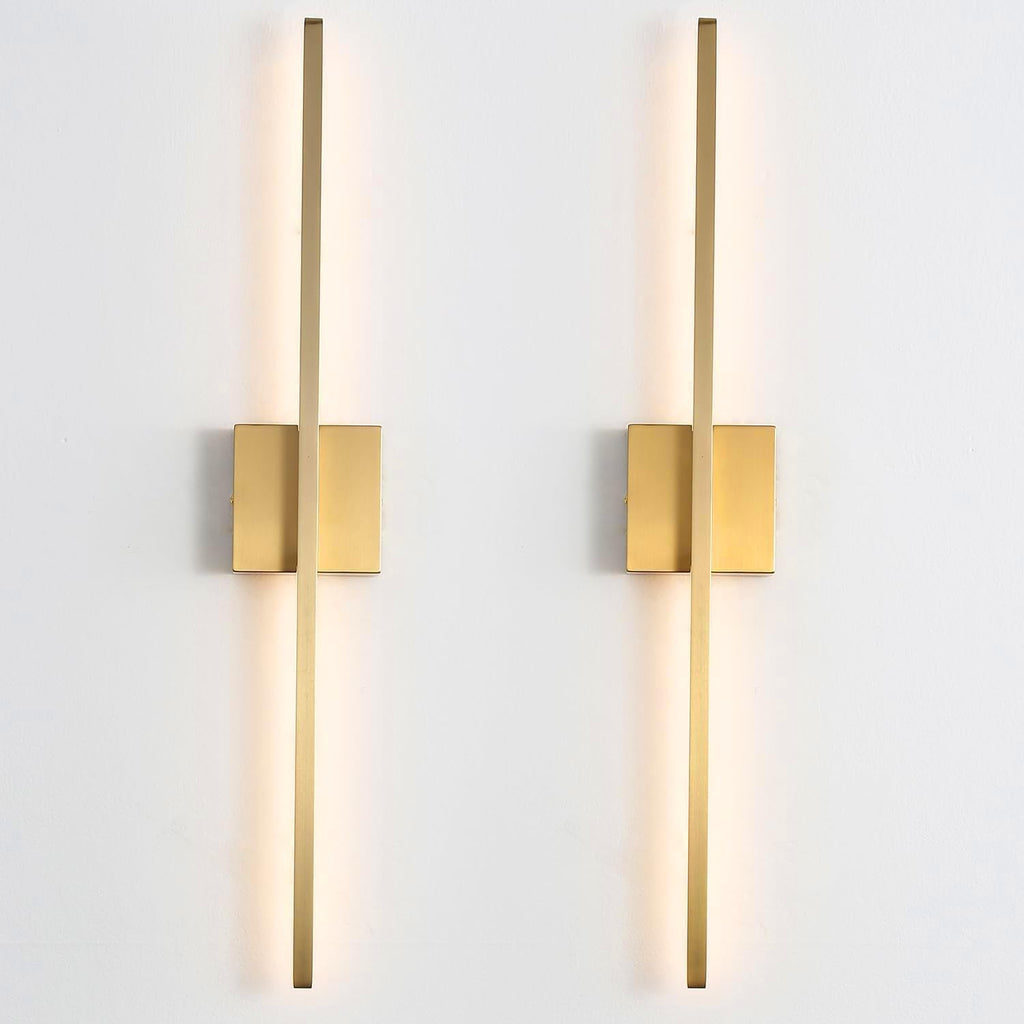 Wall Sconces Set of Two, LED Dimmable Sconces Wall Lighting, Brushed Gold Modern Wall Sconce Light for Bathroom