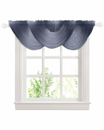 Navy Blue Waterfall Valance Curtains Navy Blue Ombre Sheer Swag Valances for Window, Blue Gradient Farmhouse Rod