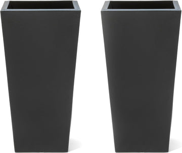 Tremont Tall Square Tapered Planter 2-Pack, 28 in Resin Planters, Self-Watering, Onyx Black
