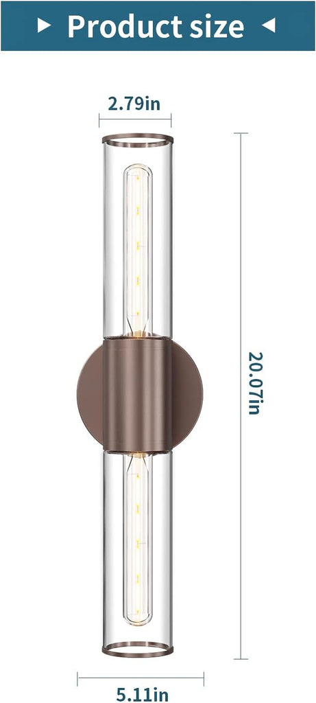 Bathroom Vanity Light Fixture, 2-Light Oil Rubbed Bronze Wall Sconce Lighting Fixture with Clear Glass, Indoor E26