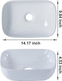 Bathroom Vessel Sink Small, 14" x 10" Above Counter White Porcelain Ceramic RV Bathroom Sink Countertop Vanity Restroom Sinks Bowl, Wash Basin for Bathrooms A131-B0CQ8854CW