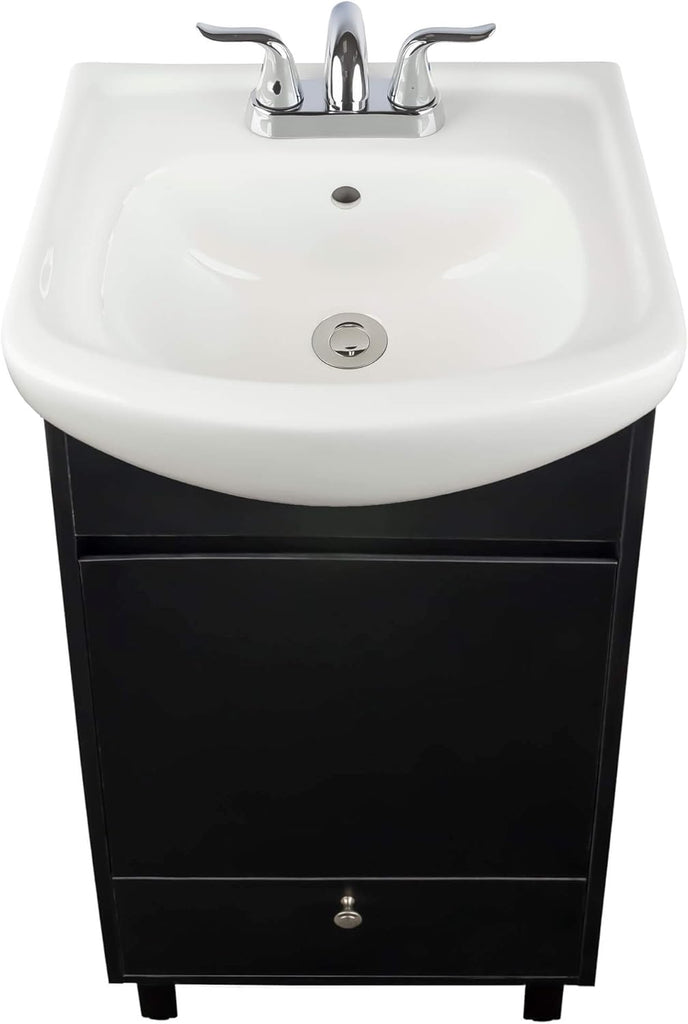 18-Inch Small Bathroom Vanity with Sink, Freestanding Space-Saving Cabinet, Satin Black