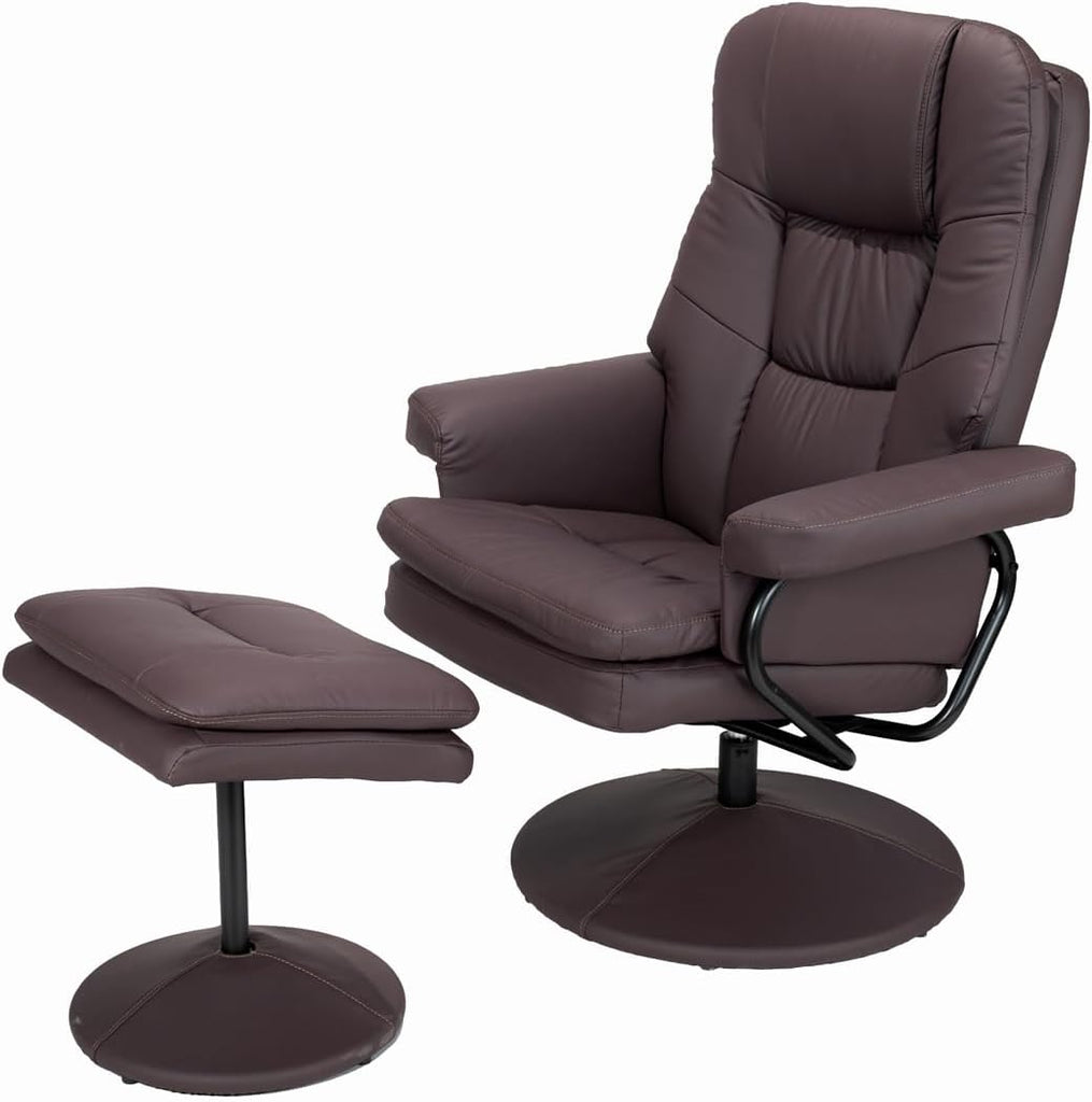 Modern Reclining Swivel Lounge Chair and Ottoman — Brown Leather