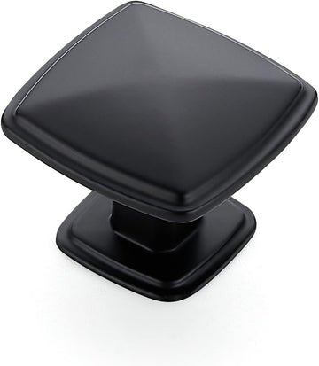 25 Pack Matte Black Kitchen Cabinet Square Knob Single Hole Cabinet Hardware Drawer Pulls and Knobs