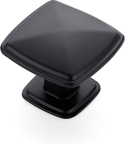 25 Pack Matte Black Kitchen Cabinet Square Knob Single Hole Cabinet Hardware Drawer Pulls and Knobs
