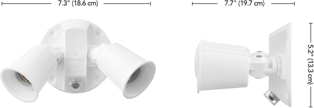 240W Twin Head Dusk to Dawn Security Flood Light, White Finish, Automatic Photocell, Hardwired, Weather Resistant