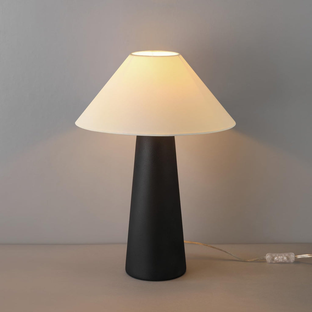 Novogratz x 18" Ceramic Table Lamp, Matte Black, Off-White Tapered Fabric Shade, in-Line Rocker Switch