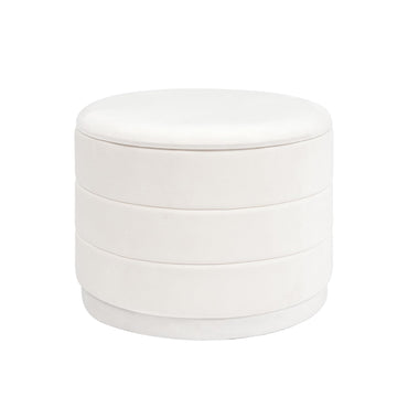 Round Storage Ottoman, 22.8" Velvet Footstool, White