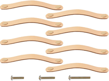 8 Pack 200mm Lengthened Soft Genuine Leather Drawer Pulls Handle,Wardrobe Cabinets Kitchen Closet Knobs Door Pulls