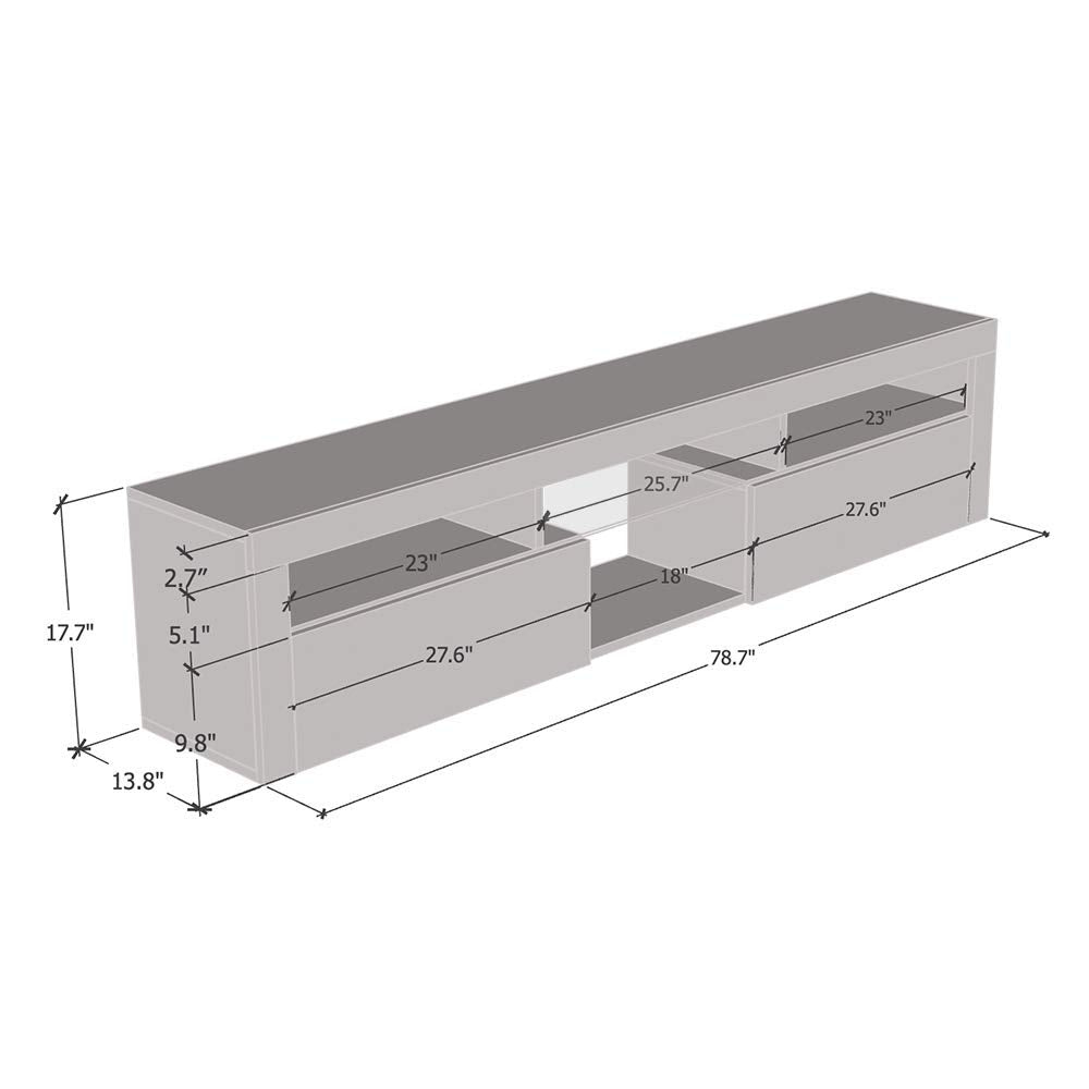 Bari 200 Floating - Wall-Mounted Entertainment Center with LED Lighting and Storage - Modern High Gloss
