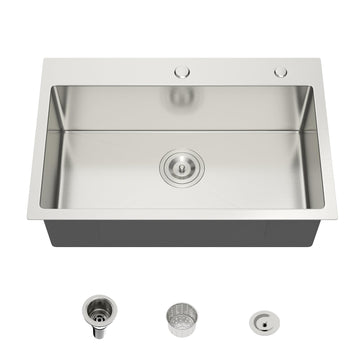 28 Inch Drop in - 28" x 18" T304 Stainless Steel Handmade Single Bowl Round Corner Topmount 9" Deep Above Counter