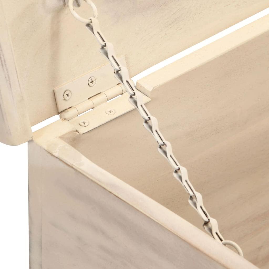 Solid Acacia Wood Storage Chest, 43.3 Inch Rustic White Trunk with Distressed Finish, Large Decorative Box and Wooden