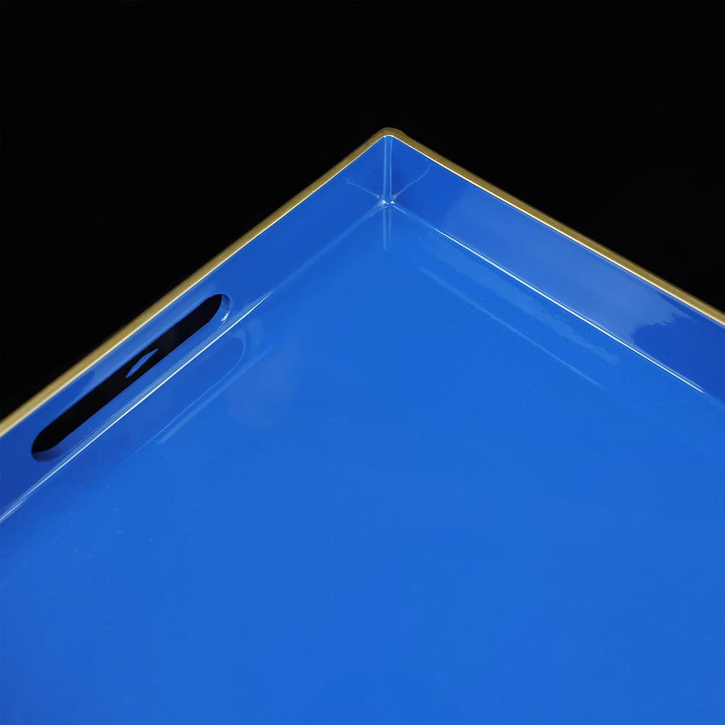 Blue Decorative Coffee Table Tray, Rectangular Plastic Serving Tray with Handles , Ottoman, Bathroom, 15.7"*10.2"