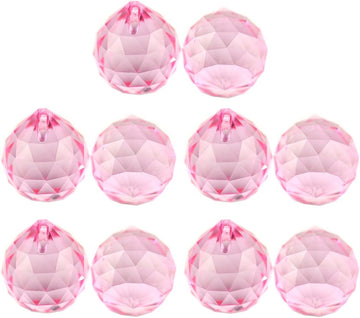 10pcs 40mm Crystal Suncatcher Prism Ball Rainbow Hanging Pendants Maker with Hole for Chandelier Feng Shui Window, Pink