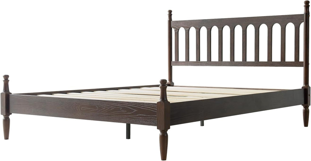 Queen Bed Frame with Headboard & Footboard, Solid Wood Platform Bed, Centre Metal Legs,12 Heavy-Duty Slatted Base, No