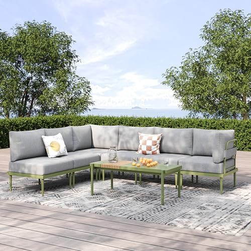 7-Piece Metal Outdoor Patio Furniture Set | Gray with Thick Cushions for Patio, Garden & Porch
