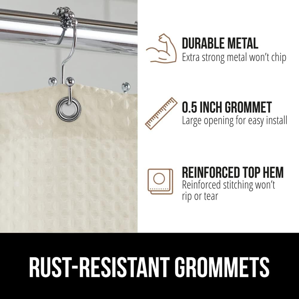 Ivory Cream Woven Textured Shower Curtain, Waffle Style , Thick Weighted Material, Machine Washable, Heavy Duty