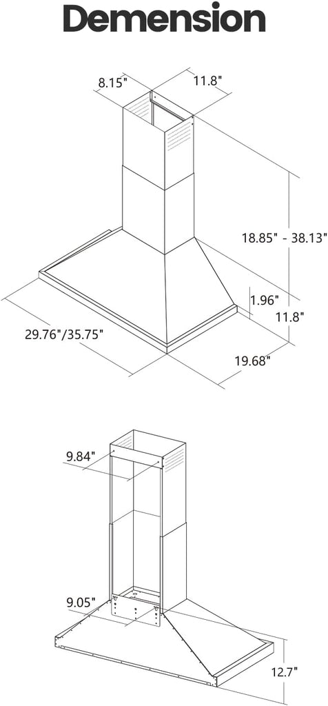 30 Inch Stainless Steel Wall Mount Range Hood 900 CFM 4 Speed Gesture, Touch & Remote Control Convertible Ducted/Ductless