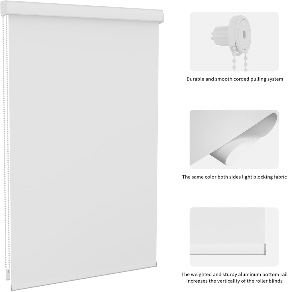 Custom Size Roller Shades Corded Blackout Binds with Valance, Light Blocking Fabric Room Darkening Customized Roller