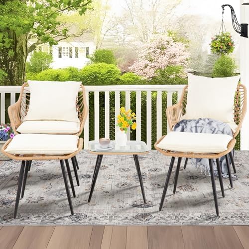 5-Piece Wicker Outdoor Patio Furniture Set - Conversation | Beige All-Weather Resistant for Patio, Garden & Porch