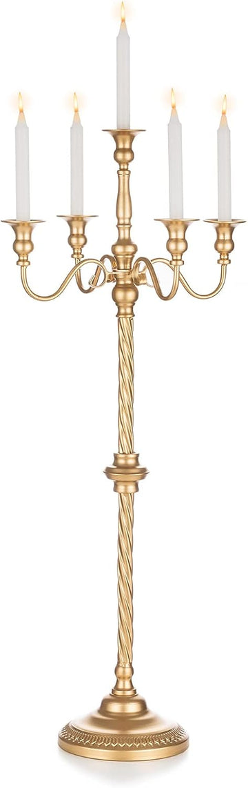 Gold Floor Candelabra Candle Holder for Centerpiece - Tall 5 Arm Candlesticks Holders Metal Taper Candle Holder for