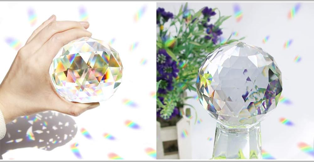 Clear Cut Crystal Sphere 50mm Faceted Gazing Glass Ball Suncatcher - Create a Prism of Light