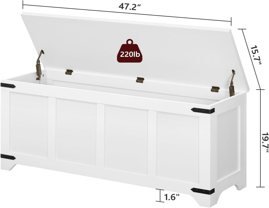 47.2" Storage Chest Extra Large, Wooden Storage Bench with 2 Safety Hinges, Entryway Shoe Bench, 47.2x15.7x19.7 Inch