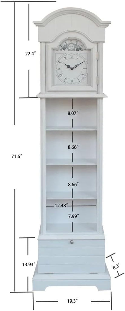 72'' Traditional Floor Standing Wood Grandfather Clock with White Finish
