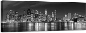 New York Manhattan Night View in Black and White Giclee Canvas Prints Modern Stretched and Framed Art work Cityscape