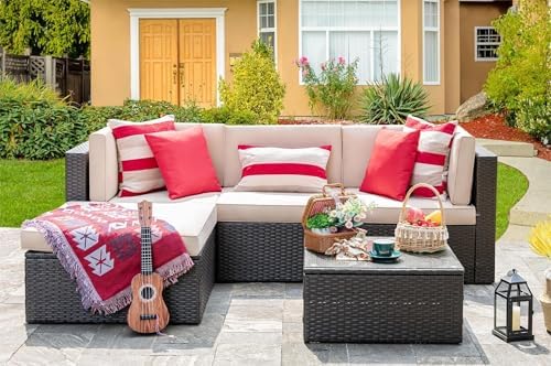 5-Piece PE Rattan Outdoor Patio Furniture Set | Beige All-Weather Resistant for Patio, Garden & Porch