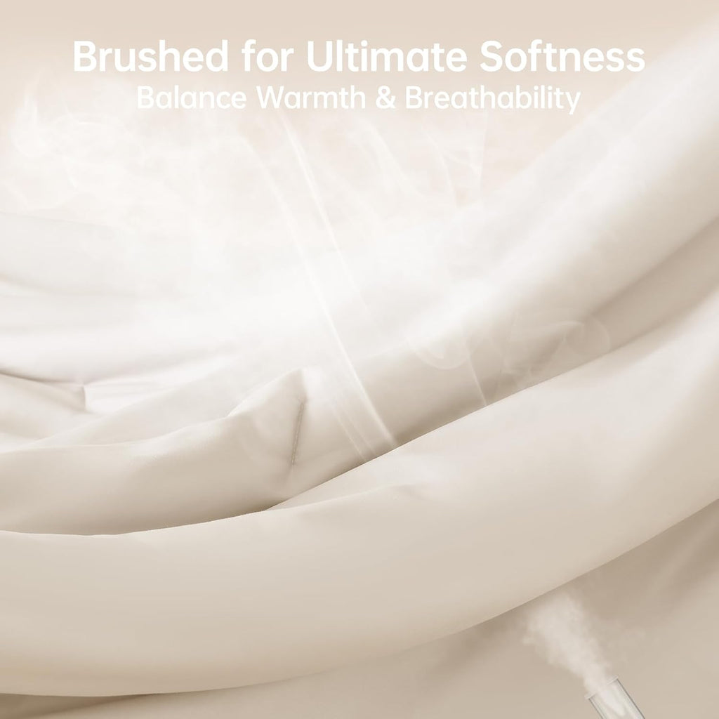 Comforter Set Beige, 3 Piece Solid Bedding for All Seasons