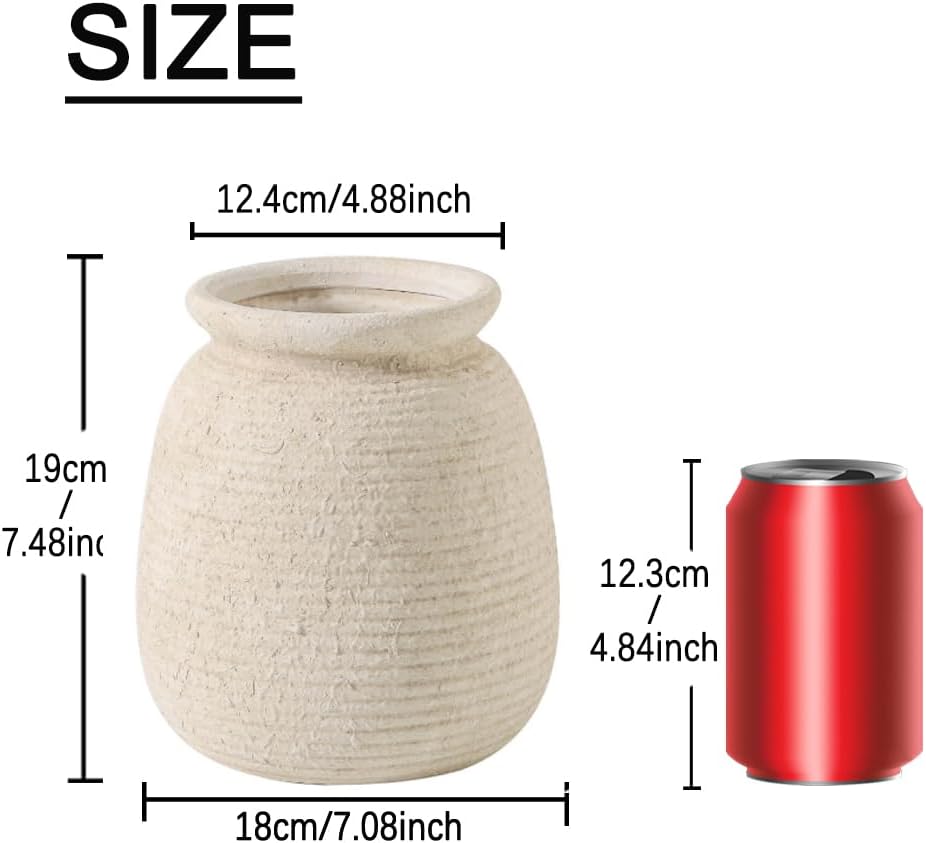 Ceramic Flower Vases Home Decor, Rustic Farmhouse Decorative Vase Pottery Wide-Mouth Vases