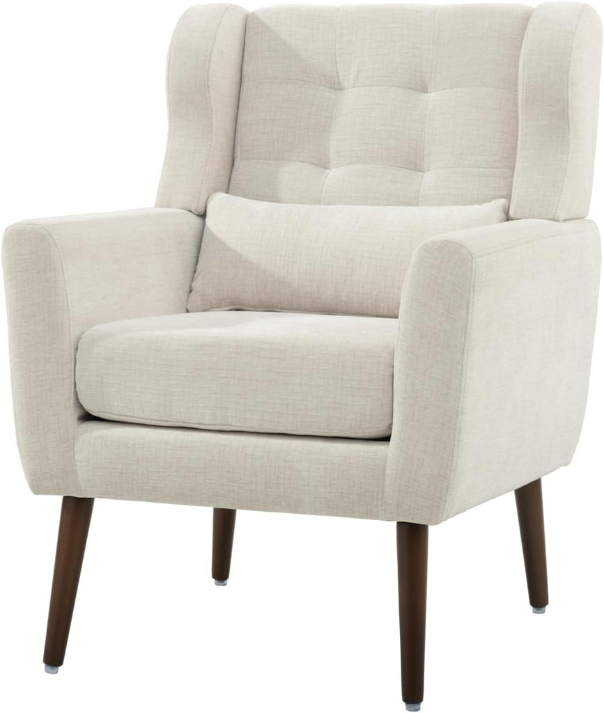 Modern Accent Chair Chenille Fabric Upholstered Tufted Side Wingback Chair,Mid Century Reading Armchair with Waist
