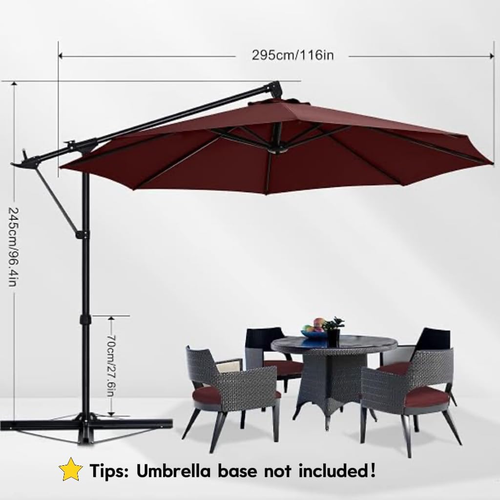 10FT Cantilever Umbrella Offset Hanging Patio Umbrella with Base Stand Rotate and Tilt，Suitable (Burgundy)