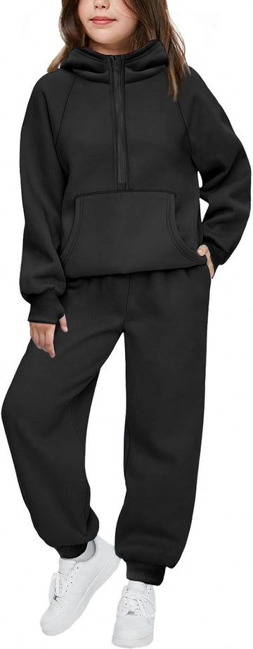 Girls 2 Piece Outfits Sweatsuit Half Zip Sweatshirt and Sweatpants