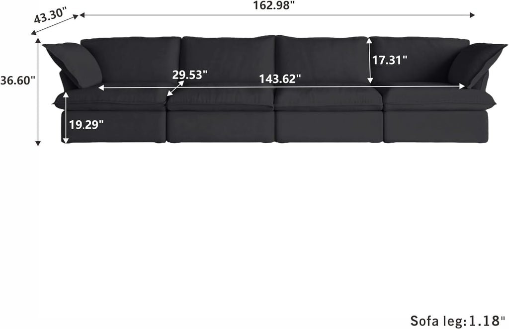162.98" Sectional Couches for Living Room, Modular Sectional Sofa 4 Seat, Cushion Covers Removable, Two Corners and Two Middle Sofa for Living Room, Black