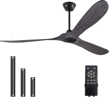 Inspired Maverick Style Solid Wood Grey Ceiling Fan Without Light, 60 inch Walnut Ceiling Fan with 3 Wood Blades 6 Speeds Smart Timing Reversible DC Motor, Modern Fan for Indoor Outdoor Farmhouse/Patios-Brushed Grey