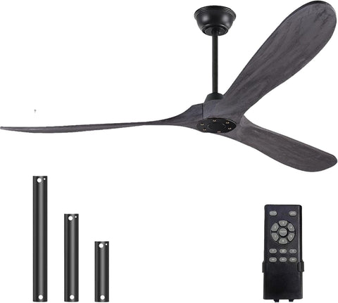 Inspired Maverick Style Solid Wood Grey Ceiling Fan Without Light, 60 inch Walnut Ceiling Fan with 3 Wood Blades 6 Speeds Smart Timing Reversible DC Motor, Modern Fan for Indoor Outdoor Farmhouse/Patios-Brushed Grey - G7-B0CMTHBRPD