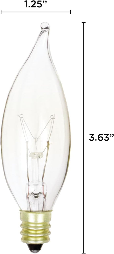 Pack of 12) 15 Watt Clear Candelabra Base (E12) Flame Tip 120V Decorative Dimmable Chandelier Lights Bulbs