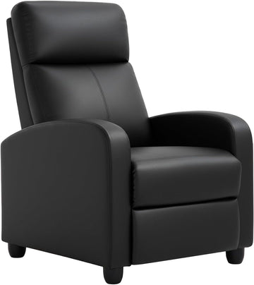 Recliner Chair Single Reclining Sofa Home Theater Seating with Lumbar Support and Padded Backrest for Living Room and Bedroom (Leather, Black)