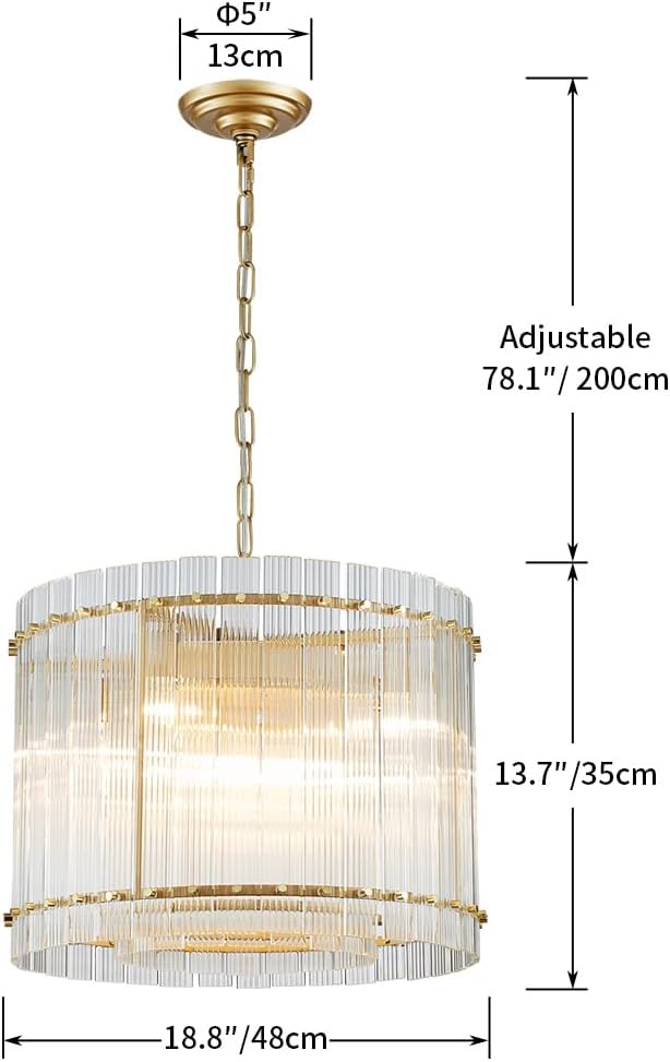 Pendant Chandeliers, Mid-Modern Modern Design, Perfect for Living Space, 8 x E12 Sockets, D19'' x H14'', Adjustable Max Height 78", Glass Shade & Gold Finish Metal Frame
