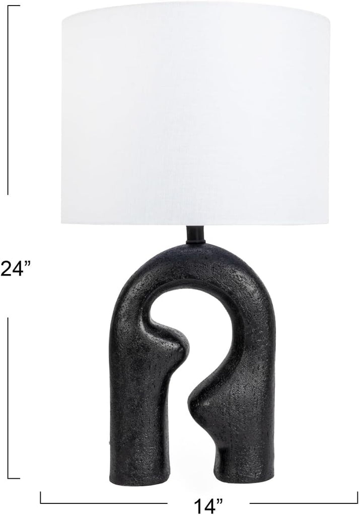 Modern Abstract Sculptural Table Lamp with Drum Shade, Black and White